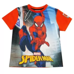 Image of Spider-Man Boys Swinging Through The City T-Shirt (10-11 Years) (Red/Blue)