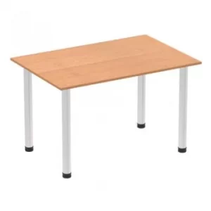 Image of Impulse 1400mm Straight Table Oak Top Brushed Aluminium Post Leg I0036