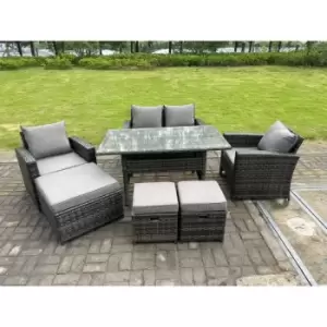 image of Fimous 4 Seater Outdoor Dark Grey Mixed Rattan Lounge Complete Sofa Set with High Back Chairs, 2 Stools and Big Footstool