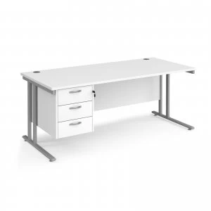Image of Maestro 25 SL Straight Desk With 3 Drawer Pedestal 1800mm - Silver can
