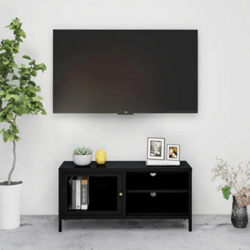 Image of VIDAXL TV Cabinet Black 90x30x44cm Steel and Glass Vidaxl 8720286564202