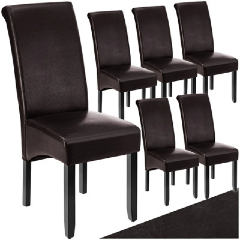 Image of Tectake Set Of 6 Dining Chair - Ergonomic Seat Shape, High Backrest, Padded, Faux Leather - Brown