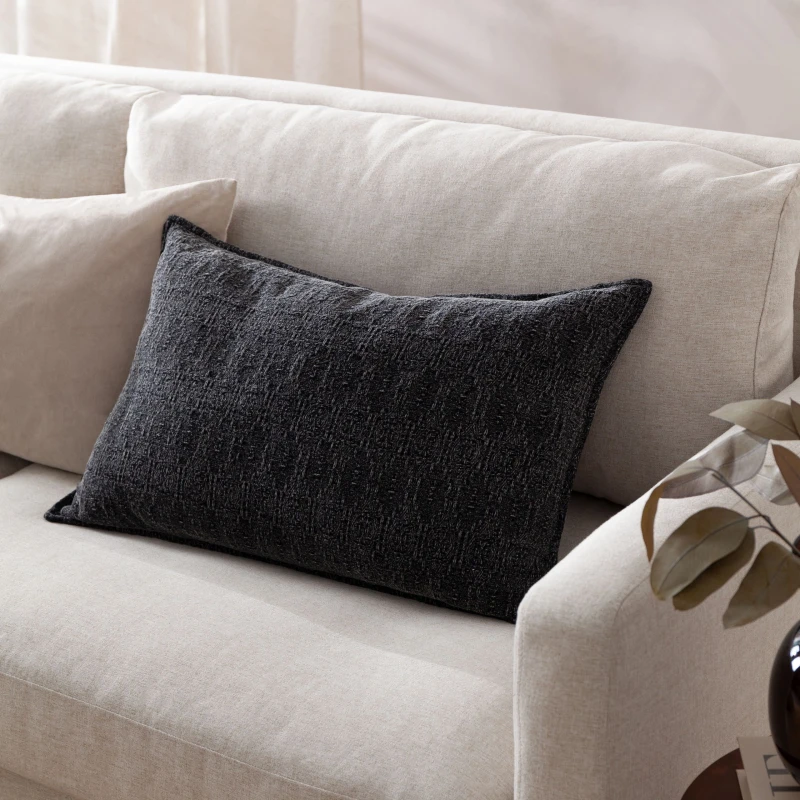Image of Yard Ramas Textured Jacquard 100% Cotton Cushion in Black Size: 40cm x 60cm Black Unisex 40cm x 60 cm