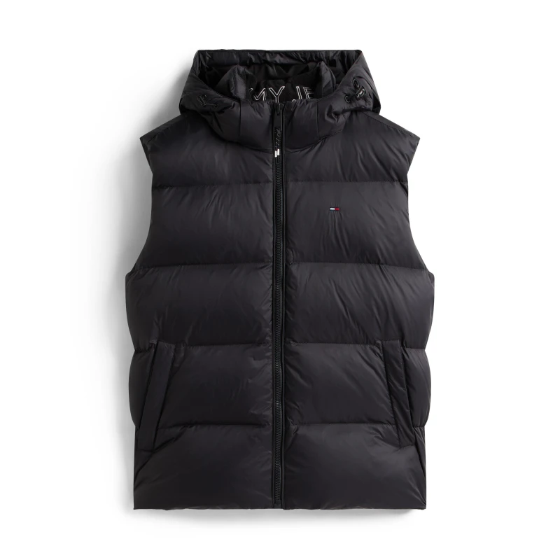 Image of Tommy Jeans Mens Essential Down Hooded Sleeveless Gilet Black male XL