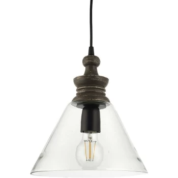 Image of Endon Directory Lighting - Endon Kerala - 1 Light Ceiling Pendant Clear Glass & Taupe Grey Distressed Wood, E27