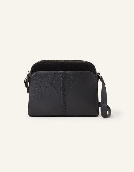 image of Accessorize Leather Double Zip Cross-Body Bag Black