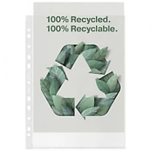 image of Rexel 100% Recycled Punched Pockets A4 Embossed Polypropylene 70 Micron Pack of 100