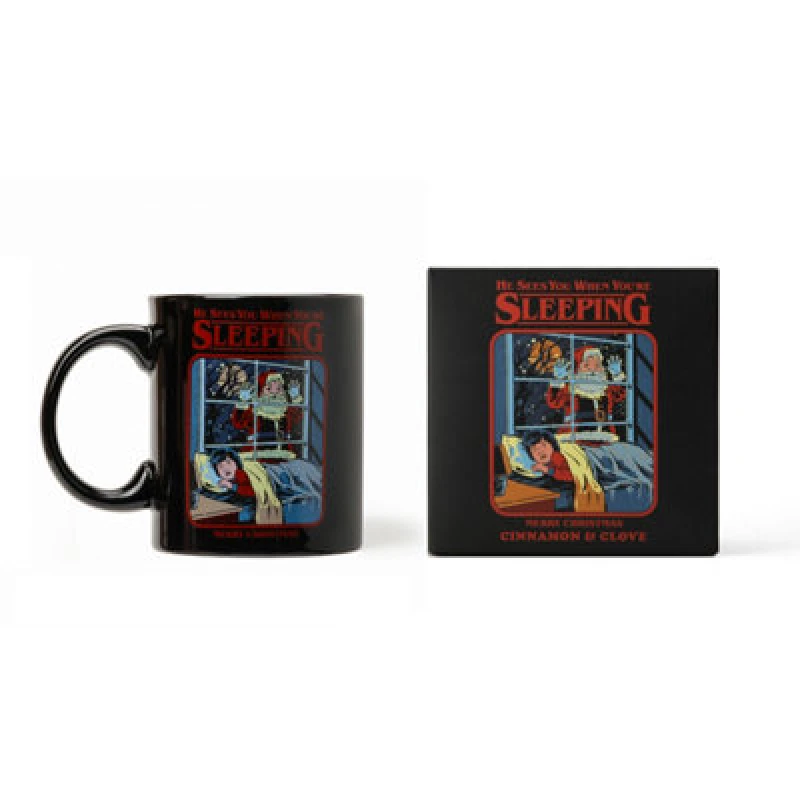 Image of Steven Rhodes He Sees You When You're Sleeping Black Mug Candle - Cinnamon & Clove Size: Medium Black Unisex Medium