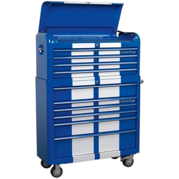 image of Sealey Premier Retro Style Wide 10 Drawer Roller Cabinet and Tool Chest Blue / White