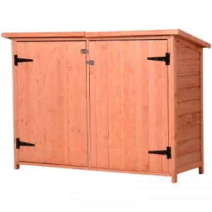 image of Outsunny Fir Wood Garden Storage Shed Double Door 128x50x90cm