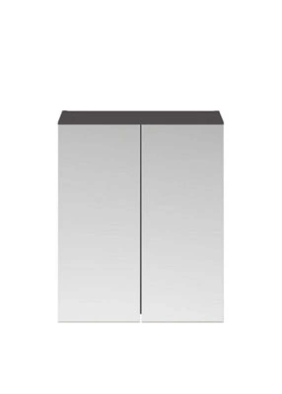 Image of Hudson Reed Fusion Wall Hung Mirror Cabinet, Vertical 50/50 Dual Door Mirror Unit With Soft Close Hinges In Gloss Grey, 600mm