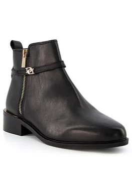 Image of Dune London Pap Leather Buckle Trim Ankle Boot - Black, Size 5, Women