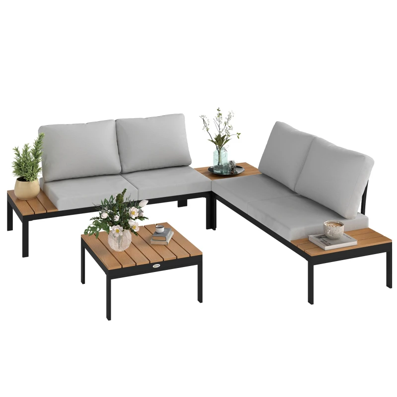 Image of OUTSUNNY 4 Seater Garden Corner Sofa Set with Removable Thick Cushions in Natural Natural Unisex