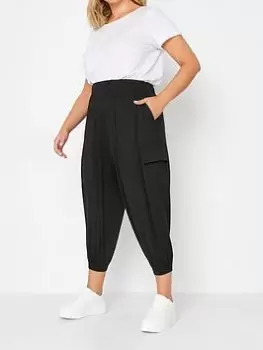Image of Yours Jersey Crop Cargo Harem - Black, Size 16, Women