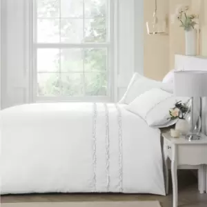 Image of Serene - Felicia Frill Ruffle Embellished Peach Skin Duvet Cover Set, White, King