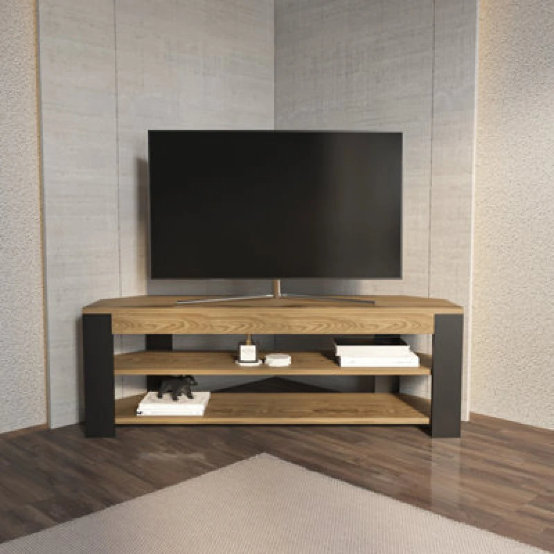Image of Decorotika Decorotika Rita 2 Shelf Oud and Black Corner TV Stand for 43" TV - Size: 42 x 120 x 35cm - Multi - Wilko Multi