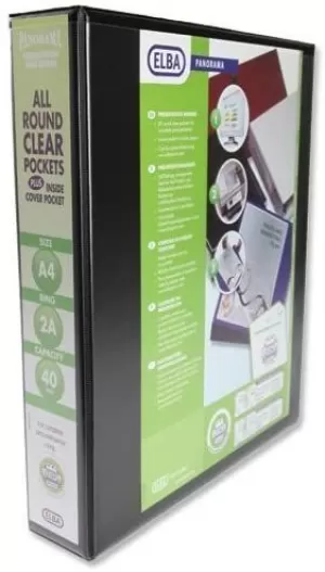 Image of Elba Leverless Arch A4 40mm Heavy Duty PVC 2 Arch Ring Ring Binders Black Pack of 5