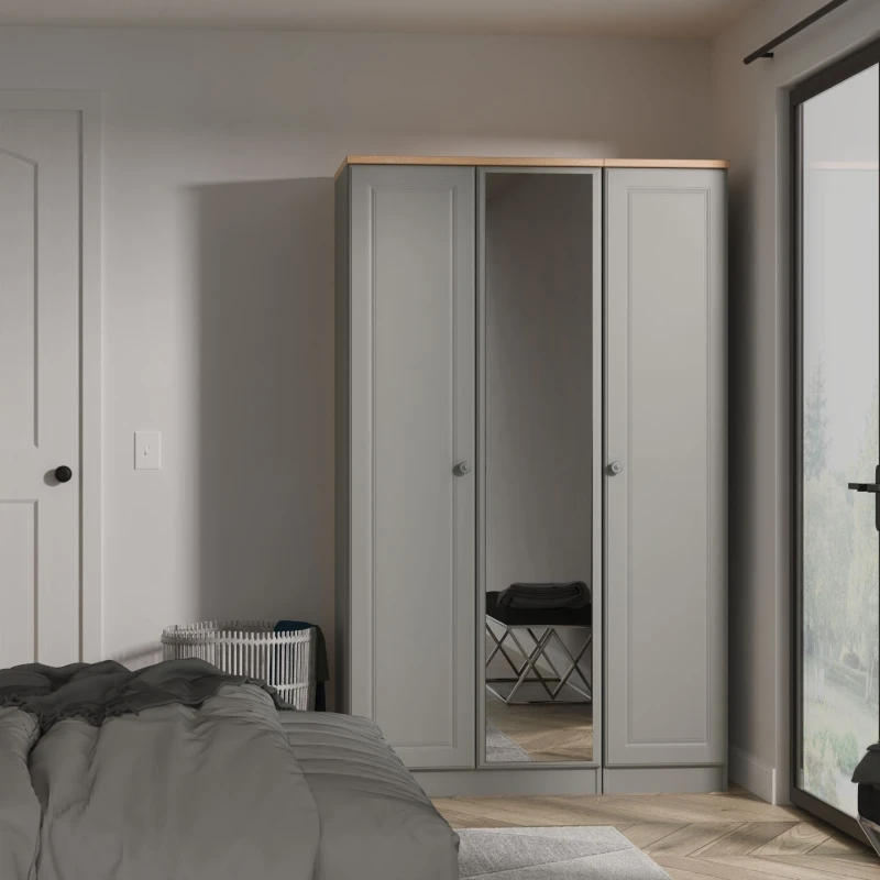 Image of Ready Assembled 2 U Surrey Triple Mirror Wardrobe (Ready Assembled) in Grey Size: Large Grey Unisex Large