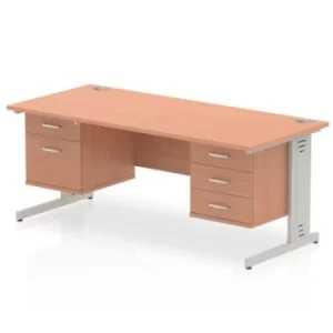 image of Impulse 1800 Rectangle Silver Cable Managed Leg Desk Beech 1 x 2 Drawer 1 x 3 Drawer Fixed Ped