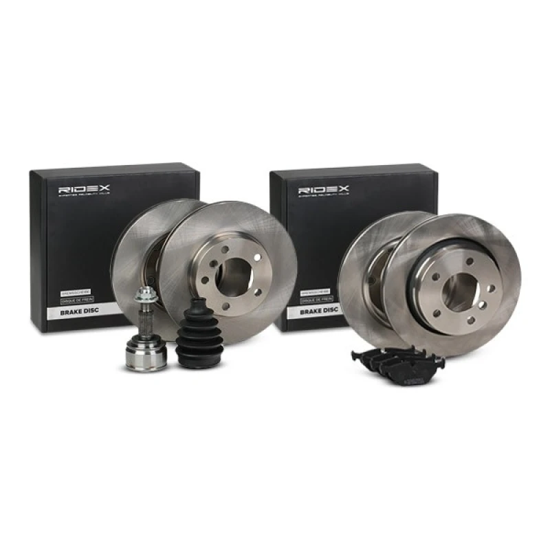Image of RIDEX 3405B1744 Brake disc and pads set Rear Axle, Brake Disc Type: internally vented, prepared for wear warning indicator Brake Set,disc brakes (340