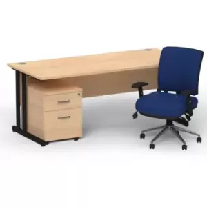 image of Impulse 1600/800 Black Cant Desk Maple + 2 Dr Mobile Ped & Chiro Med Back Blue W/Arms