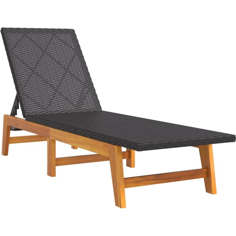 Image of VIDAXL Sun Lounger Black and Brown Poly Rattan&Solid Wood Acacia Vidaxl 319726