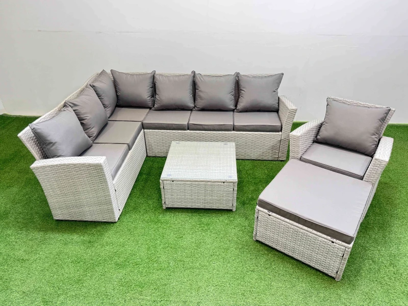 Image of Fimous 8 Seater Corner Sofa Sets with Coffee Table Chair Big Stool Light Grey Light Grey Unisex