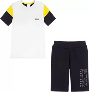Image of Hugo Boss Logo T-Shirt and Bermuda Shorts Set White/Black Size 6 Years Boys