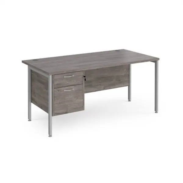 Image of Maestro 25 straight desk 1600mm x 800mm with 2 drawer pedestal - silver H-frame leg, grey oak top