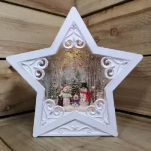 image of Snowtime Christmas 25cm Water Star With Snowmen Scene & LED's