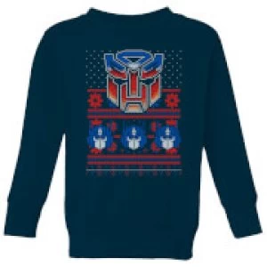 Image of Autobots Classic Ugly Knit Kids Christmas Sweatshirt - Navy - 11-12 Years