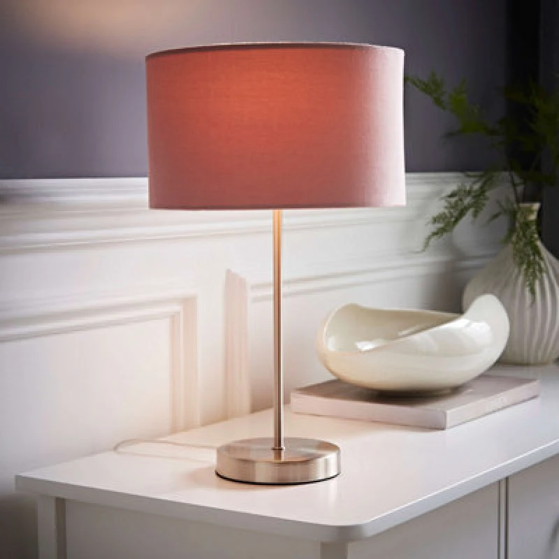 Image of ValueLights ValueLights Charlie Chrome Stem Table Lamp Light with Velvet Shade in Dusty Pink Size: 10" Dusty Pink 10" Unisex 50594060357