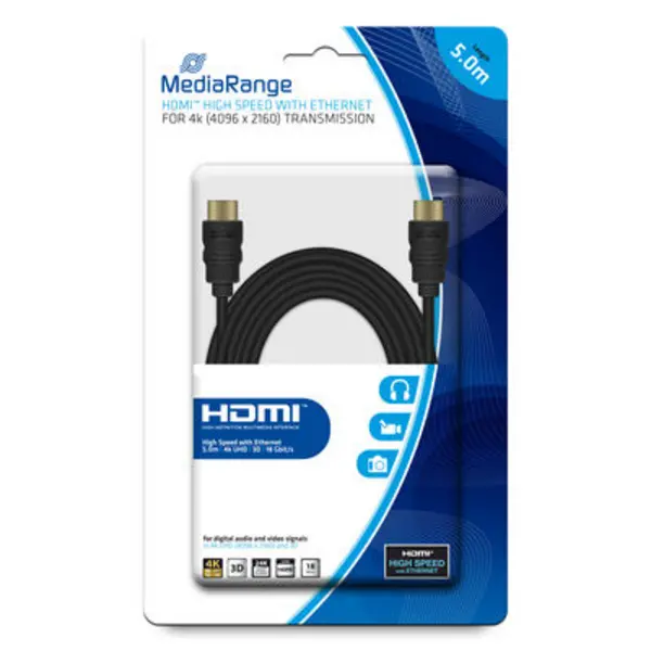 image of MediaRange MediaRange HDMI Cable with Ethernet 18Gbit 5M Black MRCS158 MRCS158