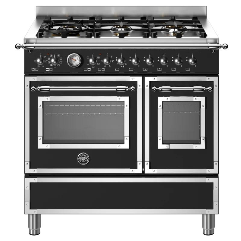 Image of Bertazzoni HER96L2ENET 90cm Heritage Dual Fuel Range Cooker - BLACK HER96L2ENET