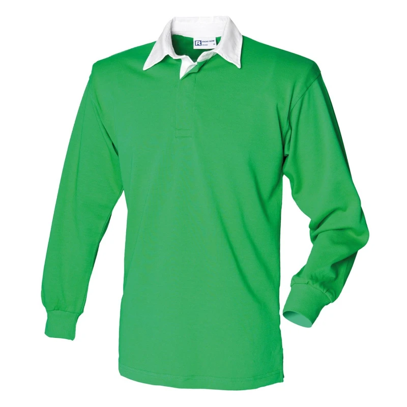 Image of Front Row Mens Long Sleeve Classic Rugby Polo Shirt in Bright Green Size: Small Bright Green Male S