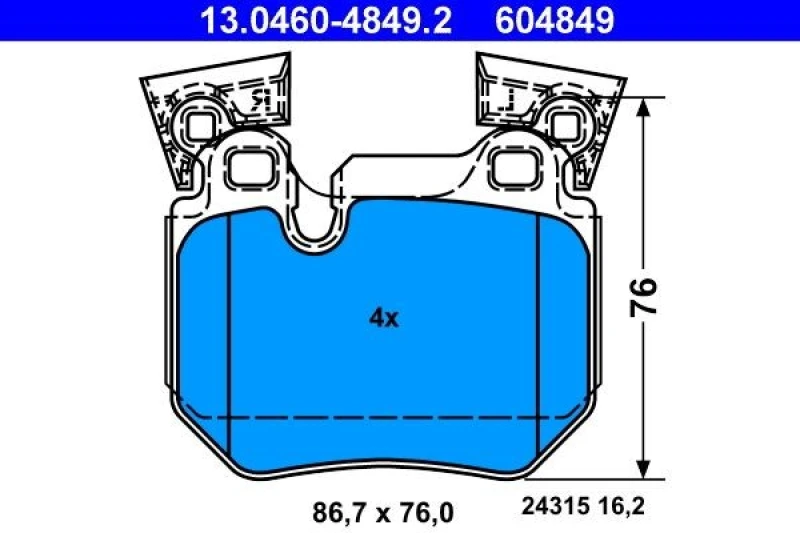 Image of ATE 13.0460-4849.2 Brake pad set excl. wear warning contact Brake Pad Set,disc brake (402)