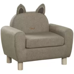 Image of HOMCOM Kids Sofa Toddler Chair Children Armchair for Preschool Bedroom Playroom with Ear Modeling Wood Brown