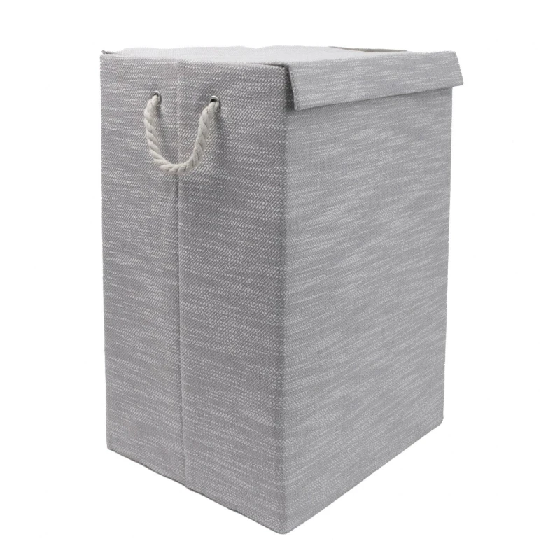 Image of JVL Serena Foldable Laundry Hamper with Lid, Home Soft Storage 80 L Grey 40656402000