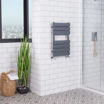 Image of Juva 650 x 400mm Sand Grey Flat Panel Heated Towel Rail -