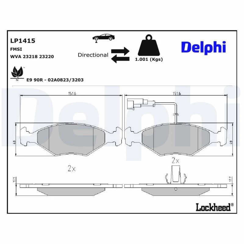 Image of DELPHI Brake pad set DELPHI LP1415