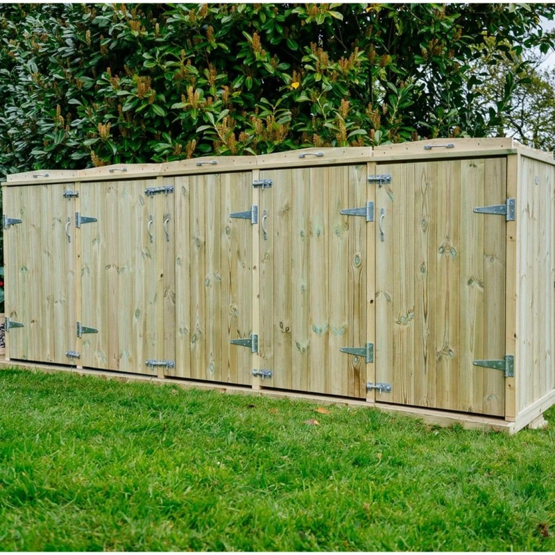 Image of Buttercup Farm Shireburn Quintet Wheelie Bin Store, Timber, Fits 5x 140L Wheelie Bins in Natural Natural Unisex