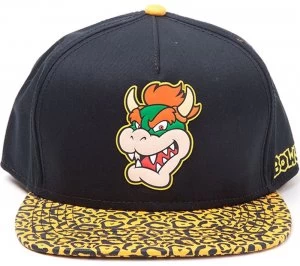Image of Mario Bowser Rubber Patch Snapback Cap - Black And Yellow