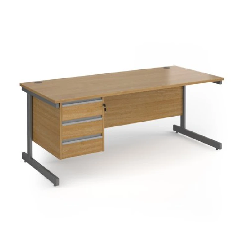 Image of Contract 25 Office Desk Rectangular Desk 1800mm With Pedestal Oak Top With Graphite Frame 800mm Depth Contract 25 CC18S3-G-O Oak CC18S3-G-O