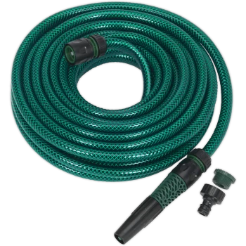 image of Sealey Garden Hose Pipe with Fittings 1/2" / 12.5mm 15m Green