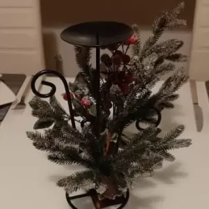Image of 33cm (1ft) Fire Retardant Decorated Candle holder with Snow & Berries