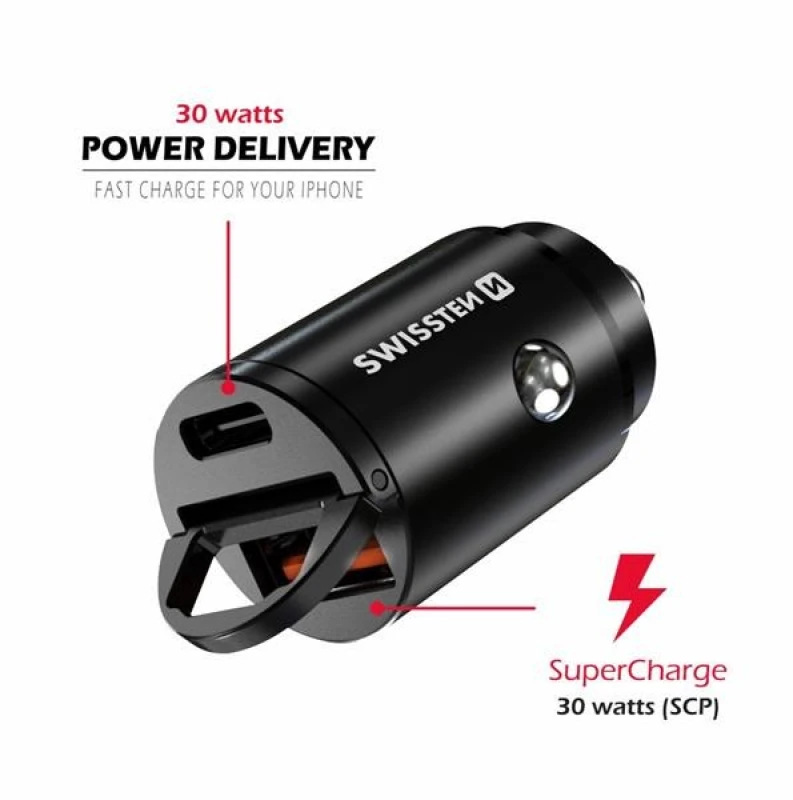 Image of SWISSTEN 20111770 Car mobile phone charger black, Number of inlets/outlets: 2 Car mobile phone charger (100026)