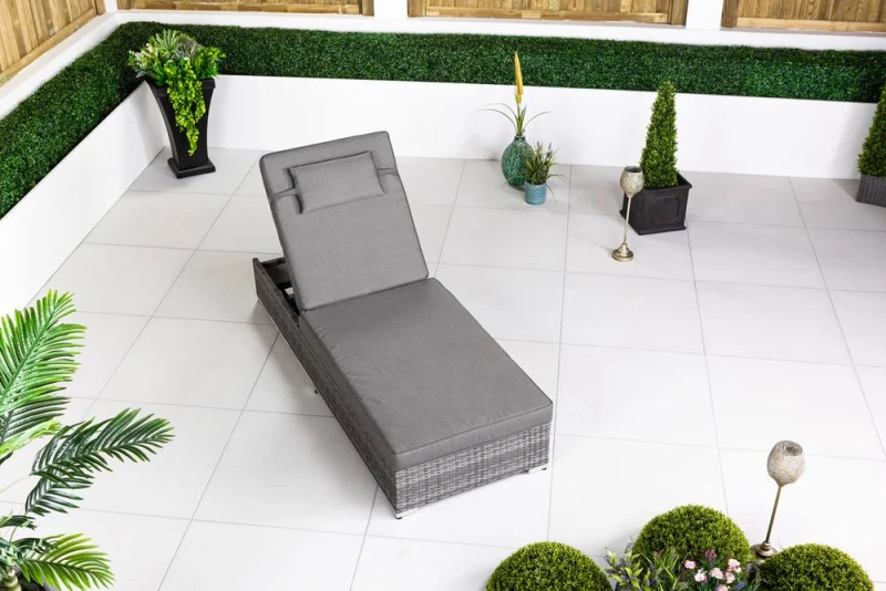 Image of Thats Furniture Rattan Sun Lounger Sun bed 6 Recline Positions with Cover in Grey Grey Unisex