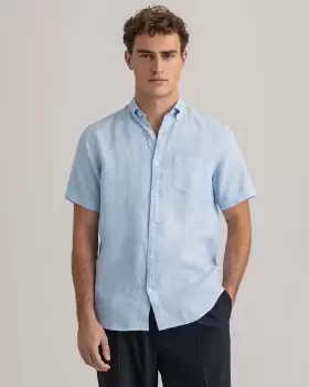 Image of GANT Men Regular Fit Linen Short Sleeve Shirt (4XL) Blue