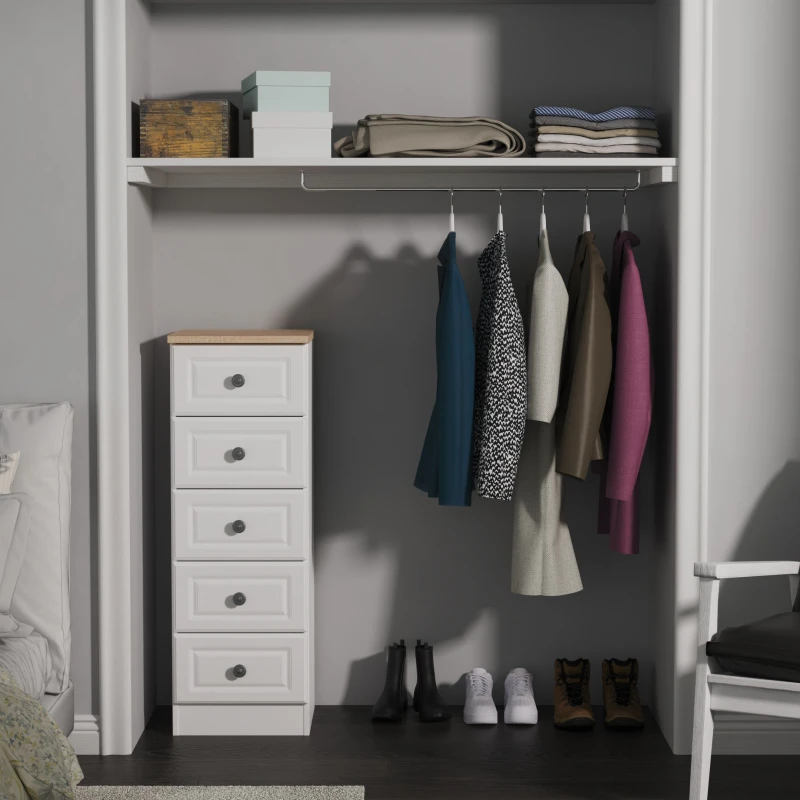 Image of Ready Assembled 2 U Surrey 5 Drawer Bedside Cabinet (Ready Assembled) in White Size: Medium White Unisex Medium