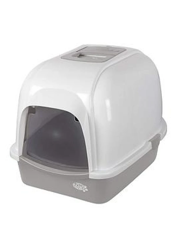 Image of Corner Cat Litter Tray, Hooded Lightweight Hygienic Tray with Filter Grey